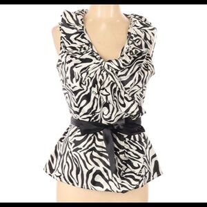 ISADORA COLLECTION ANIMAL PRINT ZEBRA RUFFLE SLEEVELESS BLOUSE NEW WITH AGS 12